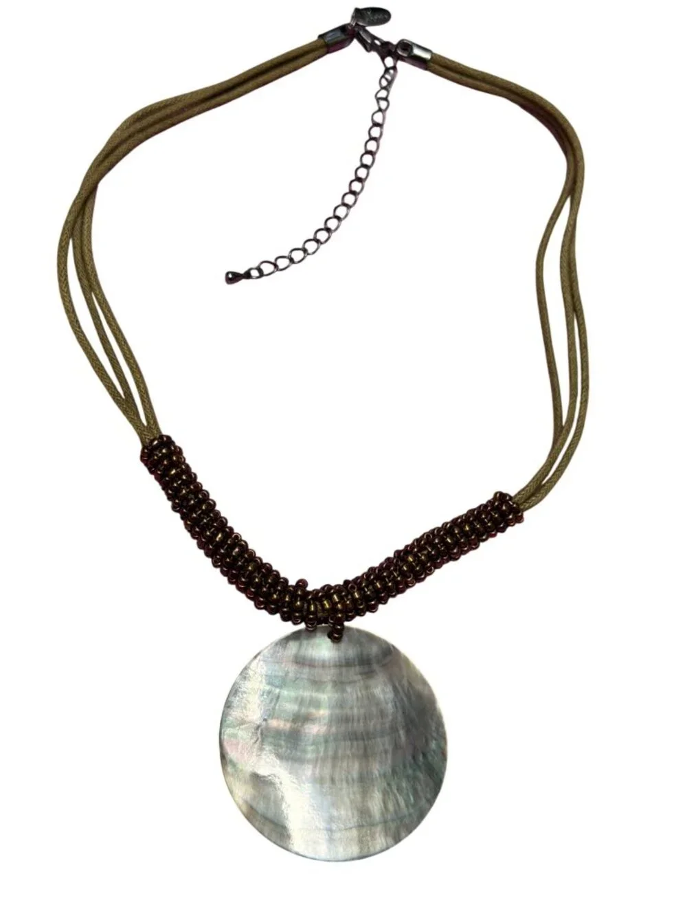 Lia Sophia Harvest Moon Shell Necklace Mother of Pearl Multi Cord Adj 19.5